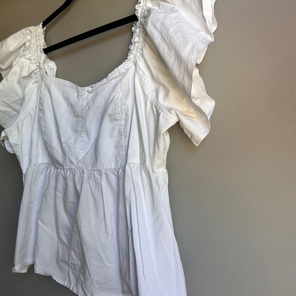 Old Navy White Cotton Flutter Sleeve Peplum Smocked Top 2X Sweetheart Neck - Picture 5 of 8